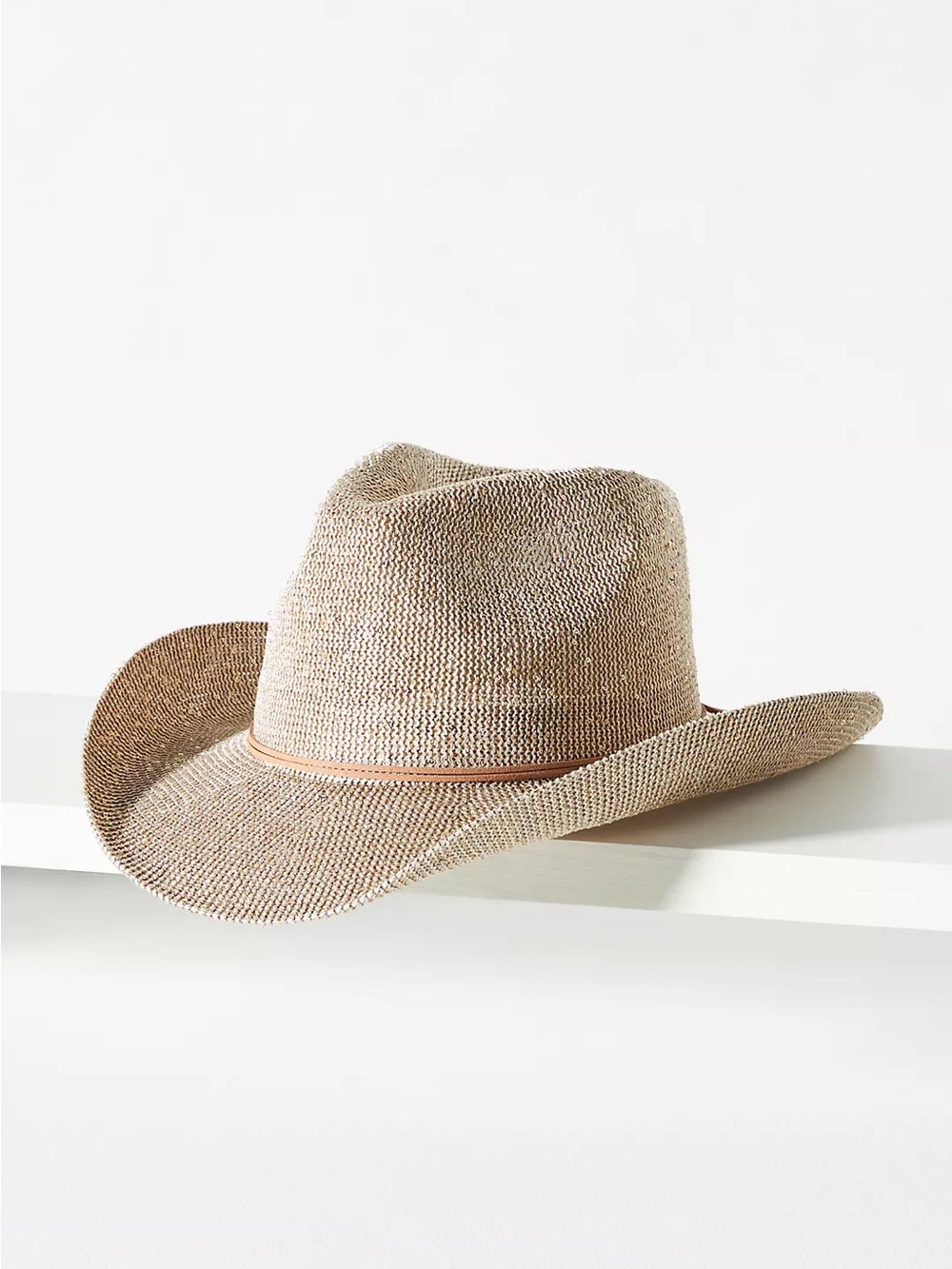 Anthropologie Sparkle Cowboy Rancher Hat Natural Straw Cowboy Hat with Slim Band